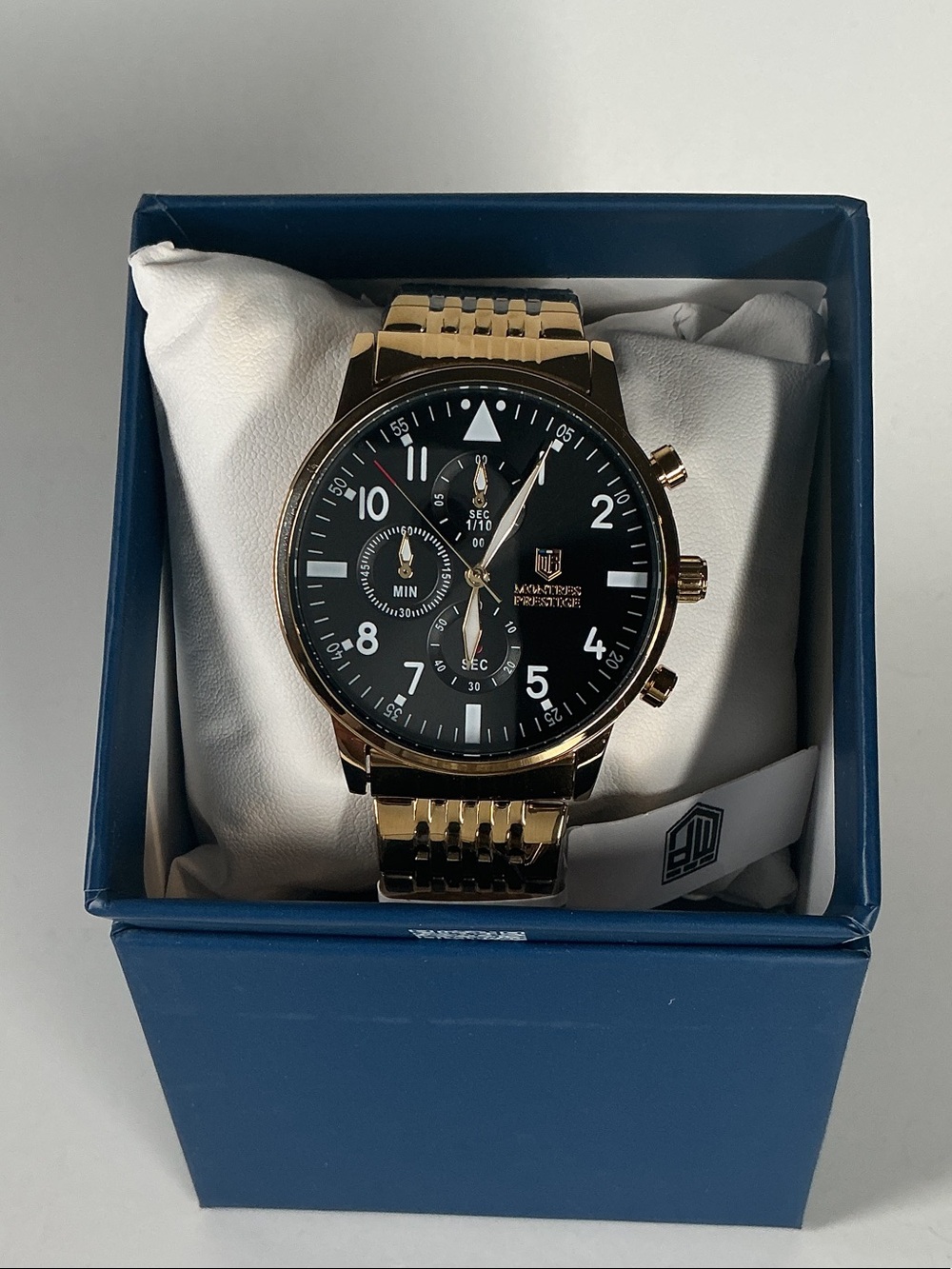 Men’s black and gold watch with white numbers-MPW-0079